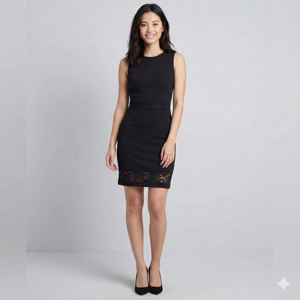 French Connection Black Lace‎ Sheath Dress Sleeveless Cocktail Size 6